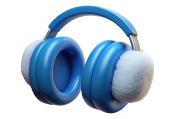 3d blue earmuffs isolated on transparent background for winter fashion and protection use cases.