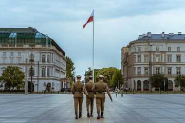 Saxon Palace demolished in Second World War, Warsaw, Poland. WWII. Polish soldiers.