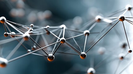 the image presents a macro view of a structure consisting of reflective spheres connected by thin, dark rods