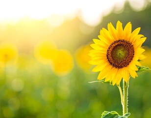 Obraz premium Vibrant sunflower in a field bathed in sunlight
