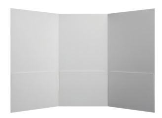 A blank white presentation board, folded into three sections, ready for display.