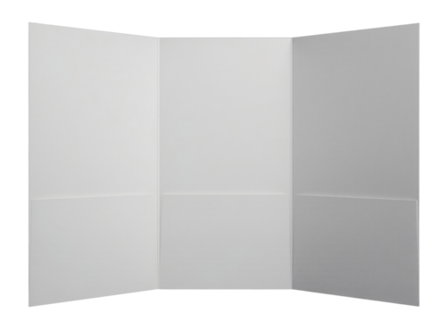 A blank white presentation board, folded into three sections, ready for display.