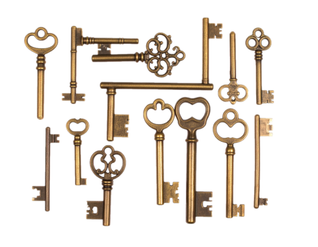 Vintage Brass Key Isolated on Transparent Background
