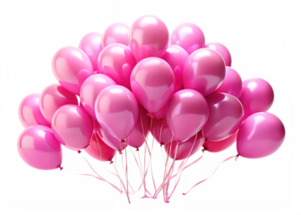 Pink balloons bunch on floor isolated on white background ,PNG.AI Generated.