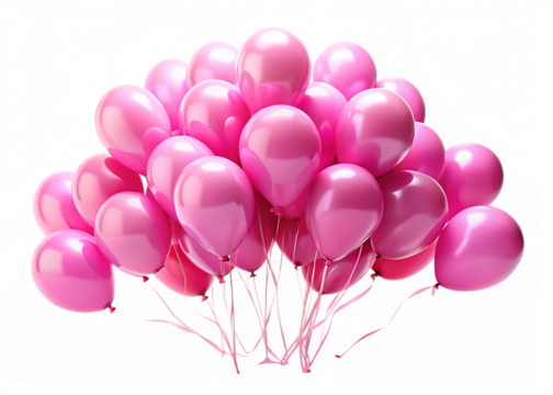 Pink balloons bunch on floor isolated on white background ,PNG.AI Generated.
