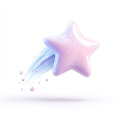 Obraz premium A shimmering pink star glides gracefully against a white backdrop, trailing soft pastel particles, Ideal for whimsical designs, children's themes, or creative projects needing a magical touch,