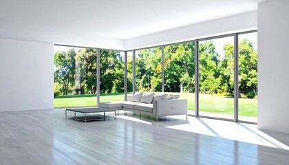 Fototapeta premium Modern, bright living room with large windows