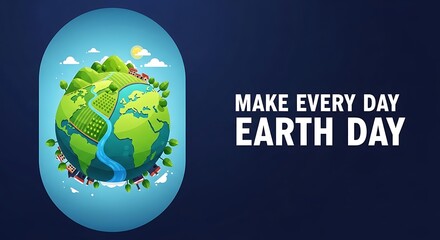 Vibrant earth globe illustration with inspiring earth day message