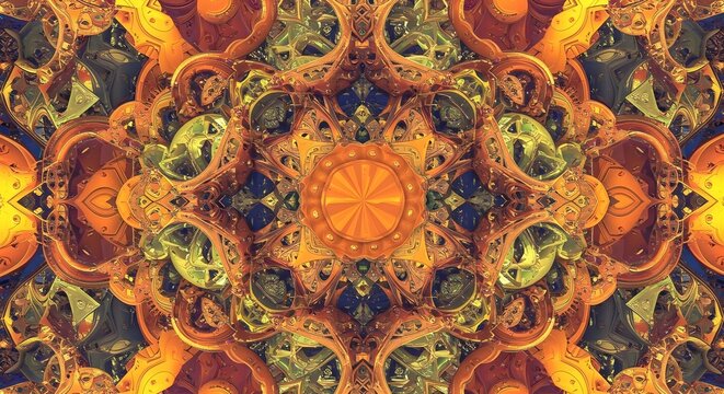 Symmetrical kaleidoscope pattern with intricate details.