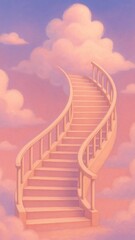 Dreamy staircase ascending clouds.