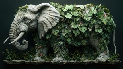 Elephant adorned with lush vegetation