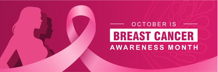 October breast cancer awareness month background with pink ribbon symbol, vector design. Healthcare and medicine concept. Great for banners, posters, cards and social media.