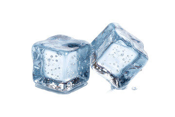 Fototapeta premium Two clear ice cubes, slightly overlapping, with water droplets