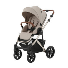 Modern beige baby stroller isolated on transparent background for convenient travel and comfortable rides for your child