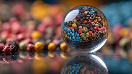 Close up of glass orb reflection 