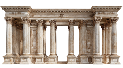 Classic Architecture: Timeless classic architecture with grand columns and detailed stonework, isolated on a Transparent background, PNG file.
