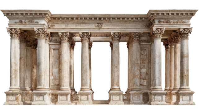 Classic Architecture: Timeless classic architecture with grand columns and detailed stonework, isolated on a Transparent background, PNG file.