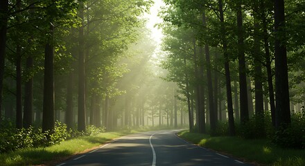 Obraz premium 緑の回廊、朝の光