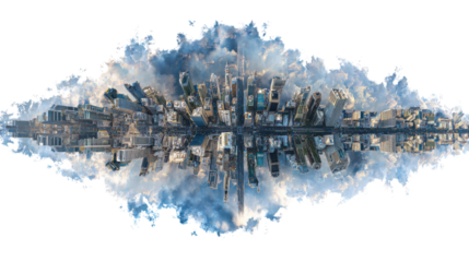 Aerial Drone Photography: Aerial drone photography capturing stunning cityscapes, landscapes, and vistas, isolated on a Transparent background, PNG file.