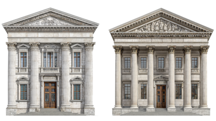 Classic Architecture: Timeless classical architecture with detailed facades, columns, and grand entrances, isolated on a Transparent background, PNG file.