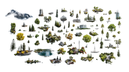 Aerial Drone Photography: Stunning aerial drone photography showcasing landscapes, cityscapes, and natural wonders, isolated on a Transparent background, PNG file.