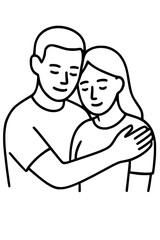 Simple Black Line Drawing of Affectionate Couple Hugging

