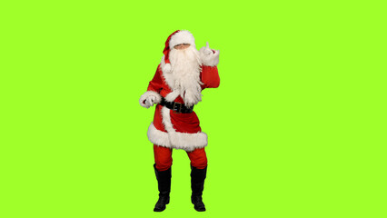 Santa Claus dancing Christmas dance on green background
