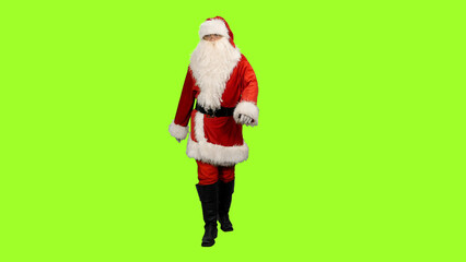 Santa Claus walking on green chroma key background