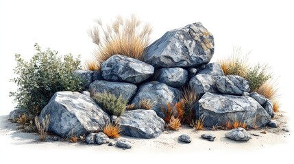 Rocky outcrop with desert plants