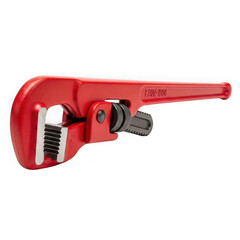Red adjustable pipe wrench tool for plumbing and construction work, isolated on transparent background