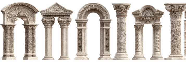 Ornate stone arches and columns in a row