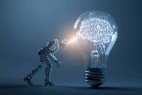 Generate AI technology. Machine learning on the big data network, Brain data creative in a light bulb to technology smart robot science and artificial intelligence technology, innovation of futuristic
