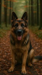 Naklejka premium German Shepherd in autumn forest