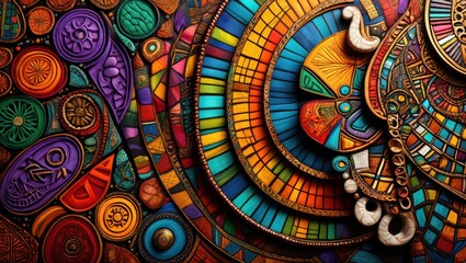 Obraz premium Vibrant Ancient Artistry With Intricate Symbolic Designs