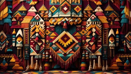 Obraz premium Vibrant Ethnic Textile Art with Symbolic Patterns