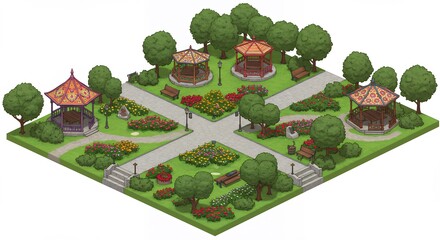 Park design isometric view illustration
