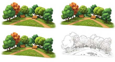 Park illustration progression digital design process