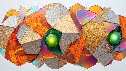 Vibrant Geometric Mosaic with Glowing Orbs of Wonder