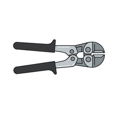 Metal bolt cutters with black handles on a white background.