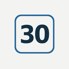 Obraz premium Number thirty in dark blue on a white rounded square with border.