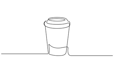 Continuous one line drawing of Paper cup of hot coffee vector illustration, Editable outline