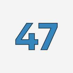 Obraz premium Number forty seven in blue with a dark blue outline on white background.