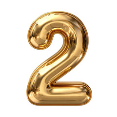 Gold metallic number two, stylized with a puffed or inflated appearance