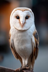 A stunning close-up of a barn owl showcasing its striking features and large, dark eyes, This image is ideal for wildlife articles, educational content, or nature-themed projects,