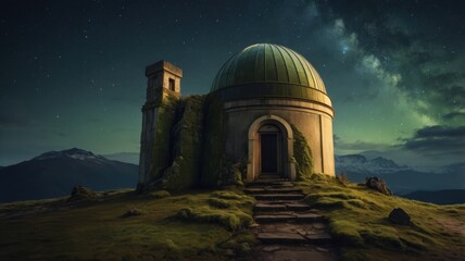 Obraz premium Ancient Observatory Under a Starry Night Sky, Mysterious and Serene