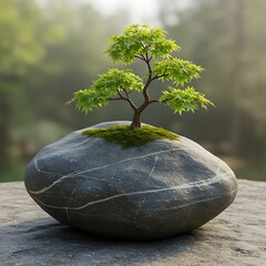 生命の息吹、石の上の緑