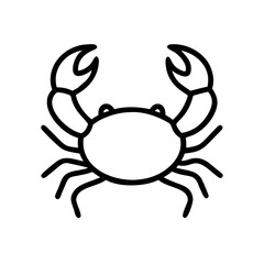 Simple black and white crab illustration with two claws raised high