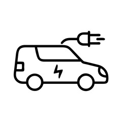 Electric vehicle outline with power charging cord, clean energy innovation concept