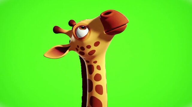 Cartoon Giraffe 3D Render on Green Screen Fun Animal Character Animation