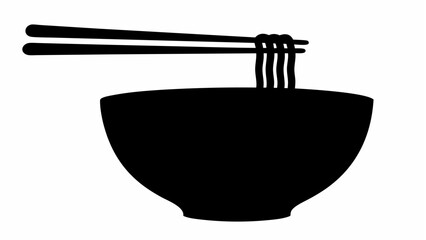 Black silhouette of a bowl of noodles being lifted with chopsticks in a minimalist style image design